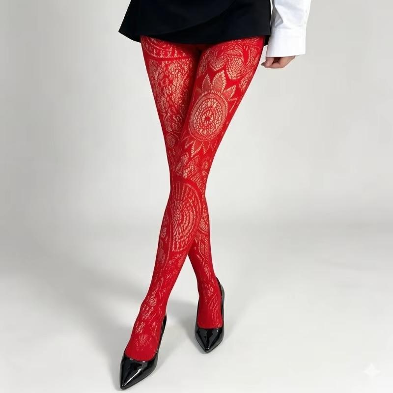 2 paar Gothic Punk Vissennet Panty's Witte Sokken Dames Zwart Totem Jacquard Kantpatroon Donkere Esthetiek Tattoo Print Gaas Panty's One Size