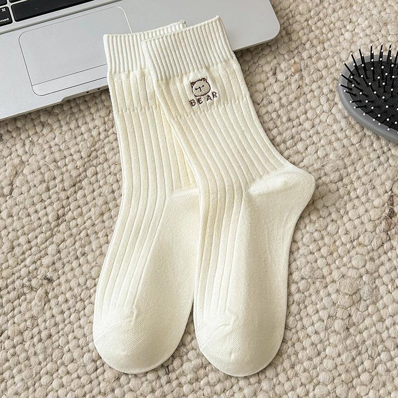 

Женские весенне-осенние новые носки с милой мультяшной вышивкой милого питомца и надписями из трубчатого махрового полотна 1 pair молочный белый