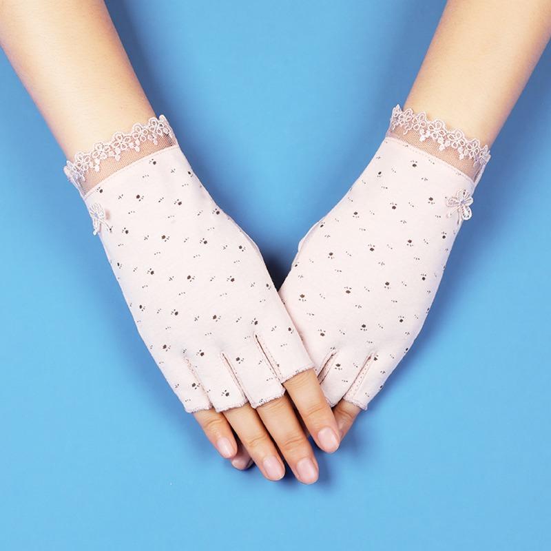 Sunscreen gloves with exposed fingers Thin women's summer driving, cycling, non-slip, anti-ultraviolet, tea picking, manicure, half-finger gloves