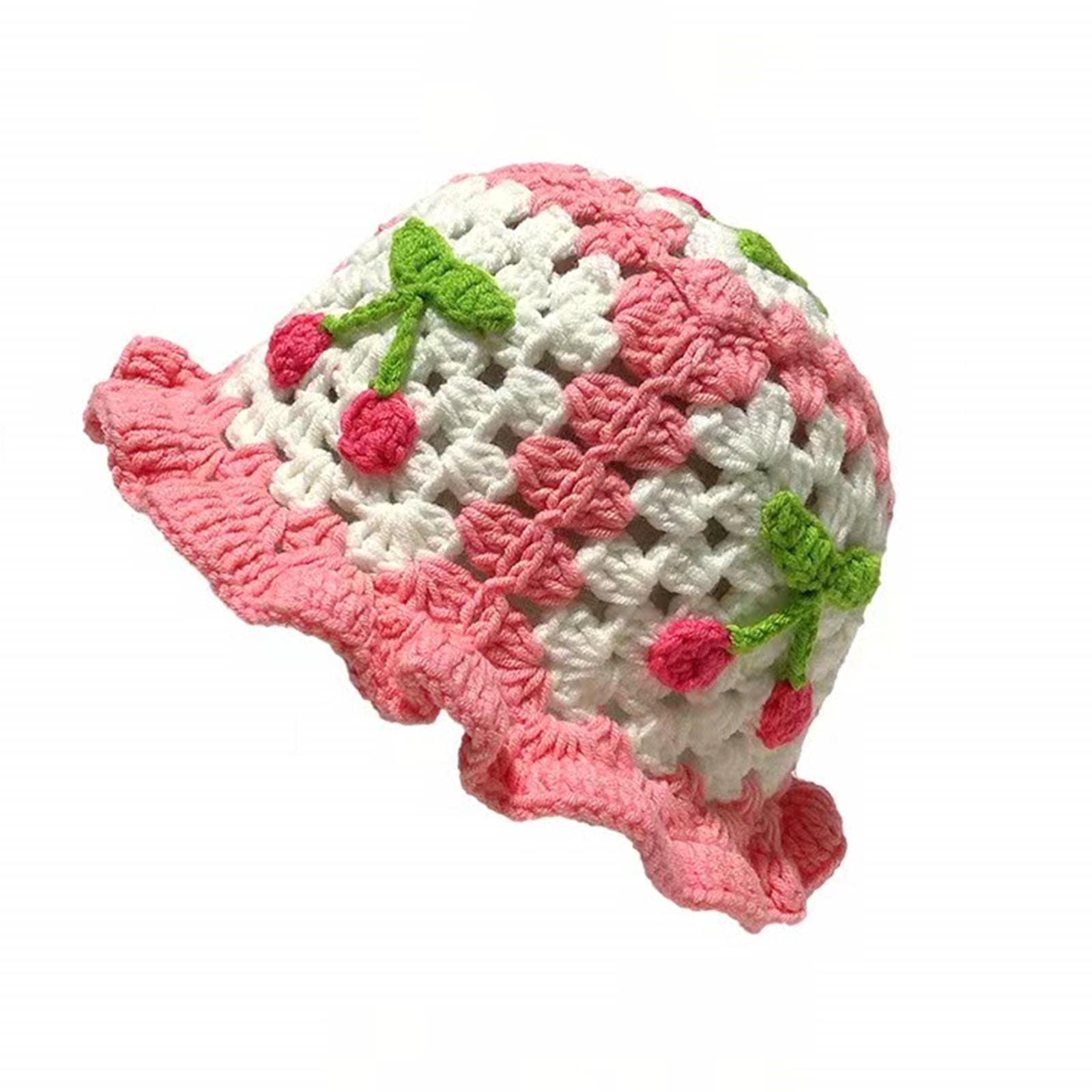 

Fashion Beanie Hat for Women Girls Crochet Cherry Knitted Hat Woolen Yarn Cap Girls Bucket Y2K Sweet Hat Adult Headdress розовый