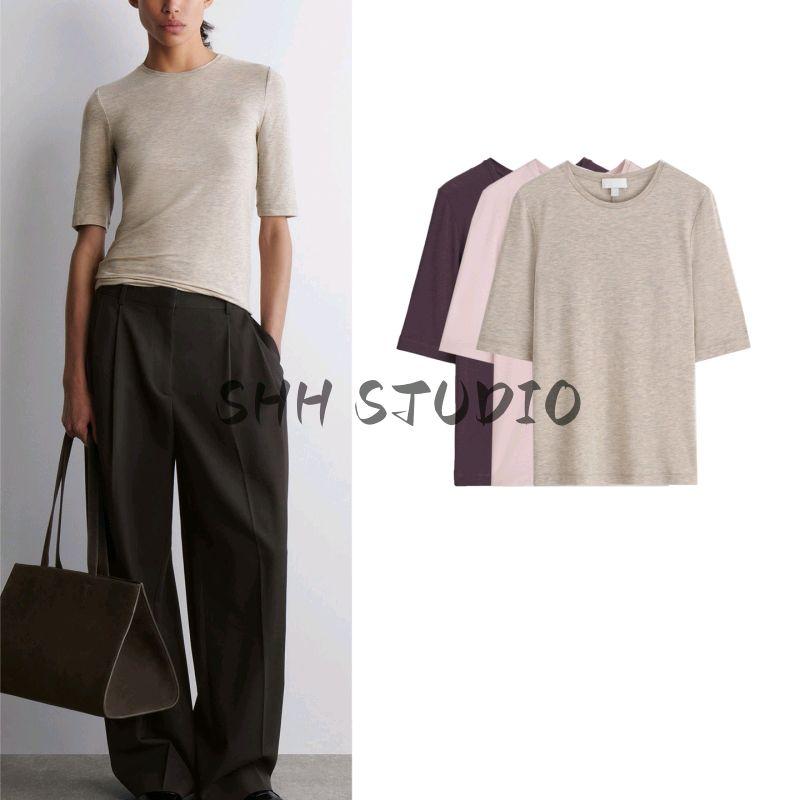 CS Autumn New Women Clothes French Style Simple Style Slim Version Round Neck Fleece Blended T-shirt Top 1292679