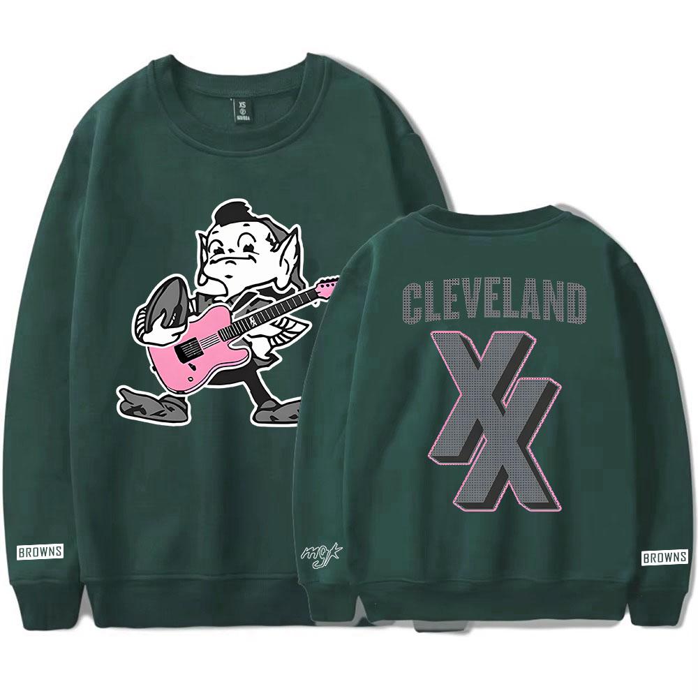 Mgk X Cleveland Browns Crewneck Sweatshirts Long Sleeve Fashion Fleece Pullovers Casual Unisex Streetwear Men Women Clothing
