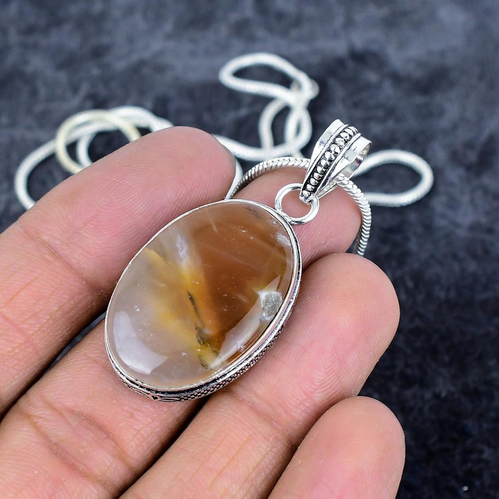 Montana Agate Gemstone Handmade 925 Sterling Silver Jewelry Pendant 1.93" M-2939