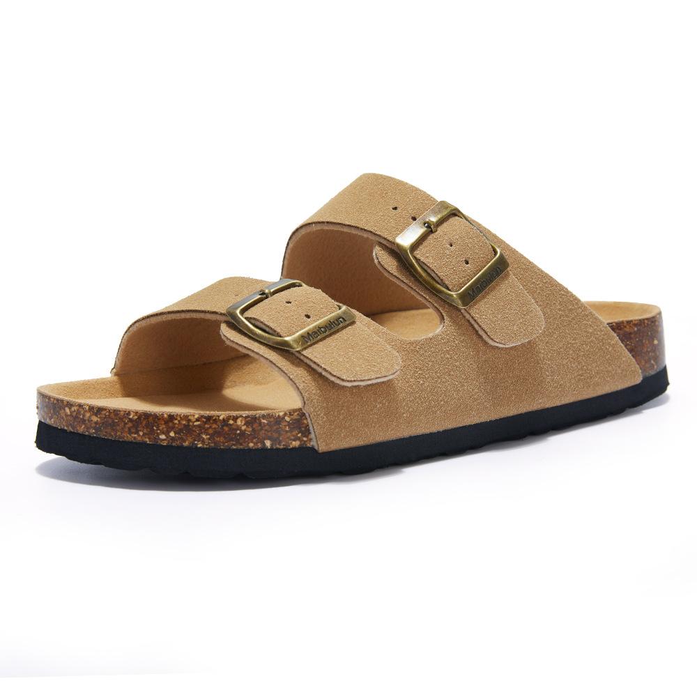 Fashion Matte Leather Summer Men's Cork Slippers Outdoor Couple Flat Bottomed Anti Slip Beach Sandals