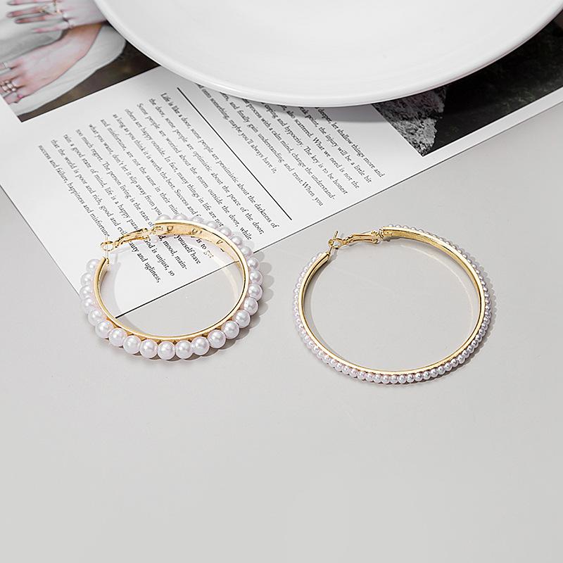 Design Geometric Round Spiral Pearl Earrings, Exaggerated Atmosphere Fashion Rice Bead Circle Earrings