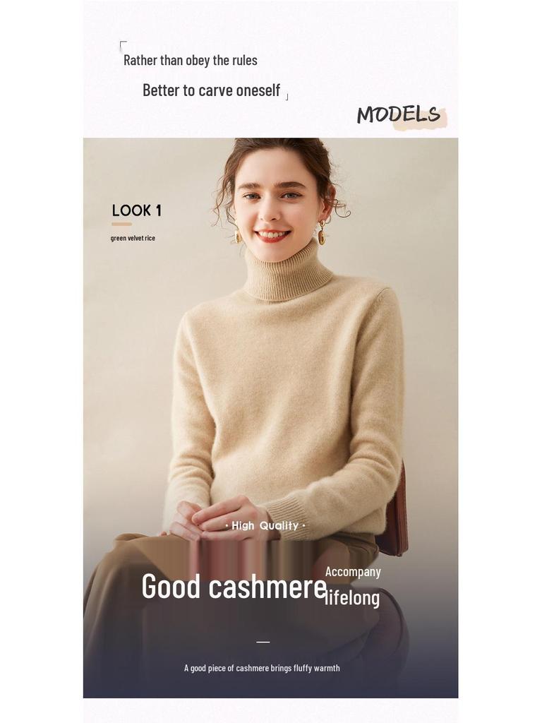 Damen Kaschmirpullover mit hohem Rollkragen - Herbst/Winter Slim Fit Strickware Basisschicht