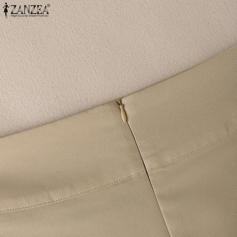 ZANZEA Fuste Midi Casual de Vară pentru Femei, Culoare Solidă