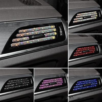 2Pcs Car Air Conditioner Outlet Decorative Strips Universal U Shape Clip Rhinestones Grille Sticker Auto Interior Accessories