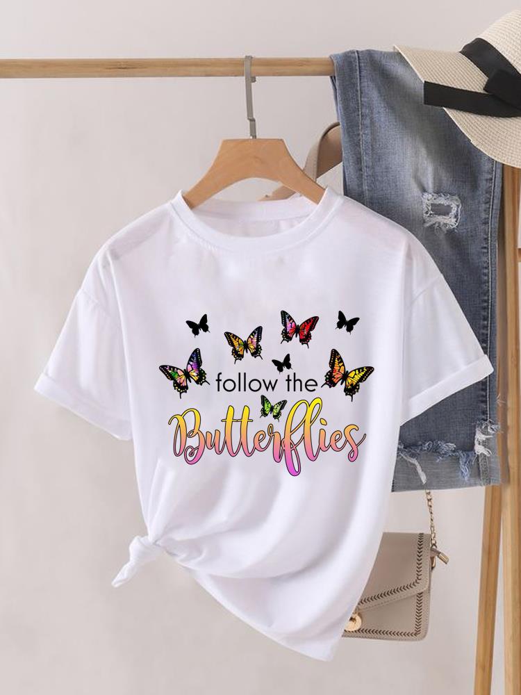 (Asian Size) flower trend cute T Shirt Lady Female Top Fashion Graphic Short Sleeve T-shirts Casual Printed Clothing Women Tee