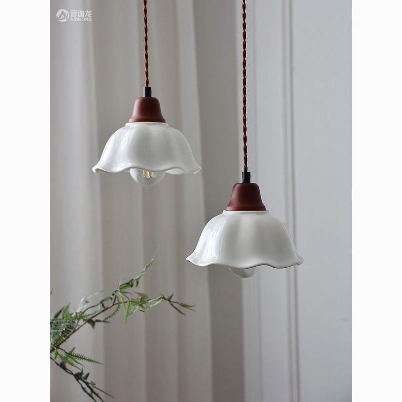 Japanese Wabi-Sabi Style Solid Wood Pendant Light for Dining Tables, Bars, Hallways, and Bedrooms - Nordic Ceramic Retro Design