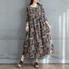 2025 Dame Pluss Størrelse Vår Lang Kjole Løs Basic Trykk Vintage Casual Blomstret Oversize Langermet Maxi