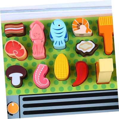Wooden Skewer BBQ Toy Grill Pretend Play Kitchen Toys Pretend Play BBQ Toys Kids Barbecue Toys Grill Playset