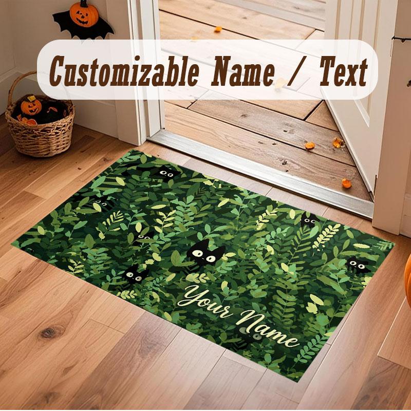 Cat Theme Crystal Velvet Floor Rug Personalized Custom Name Text Warm Carpet Home Decoration