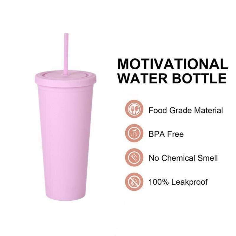 Straw Cup With Lid 2 - Floor Coffee Cup Outdoor Water Cup Large Capacity Matte Finish Portable Creative Plastic Drum