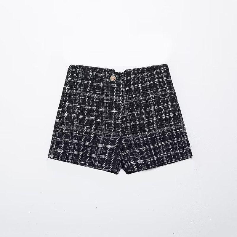 

Autumn and Winter European and American Style Plaid Texture Coat Short Suit Shorts L
