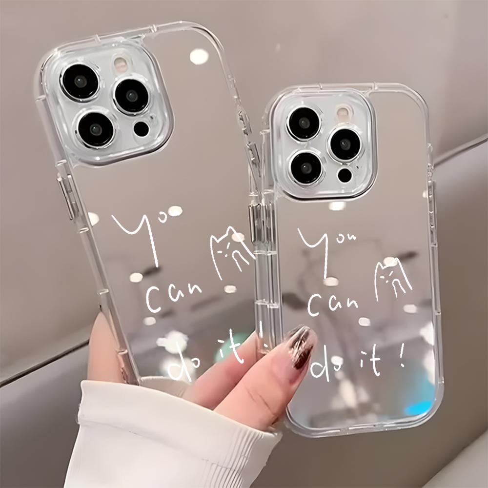 Custodia Specchio Posteriore Semplice Gatto Citazione Ispiratrice per iPhone 17 16 15 14 13 12 11 Pro Max X XR XS Plus Air Cover Antiurto