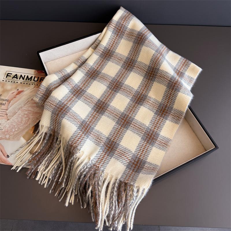 Korea Styles Luxury Stripe Winter Women Scarf Imitation Cashmere Blanket Thick Warm Pashmina Shawl Wraps Tassel Echarpe