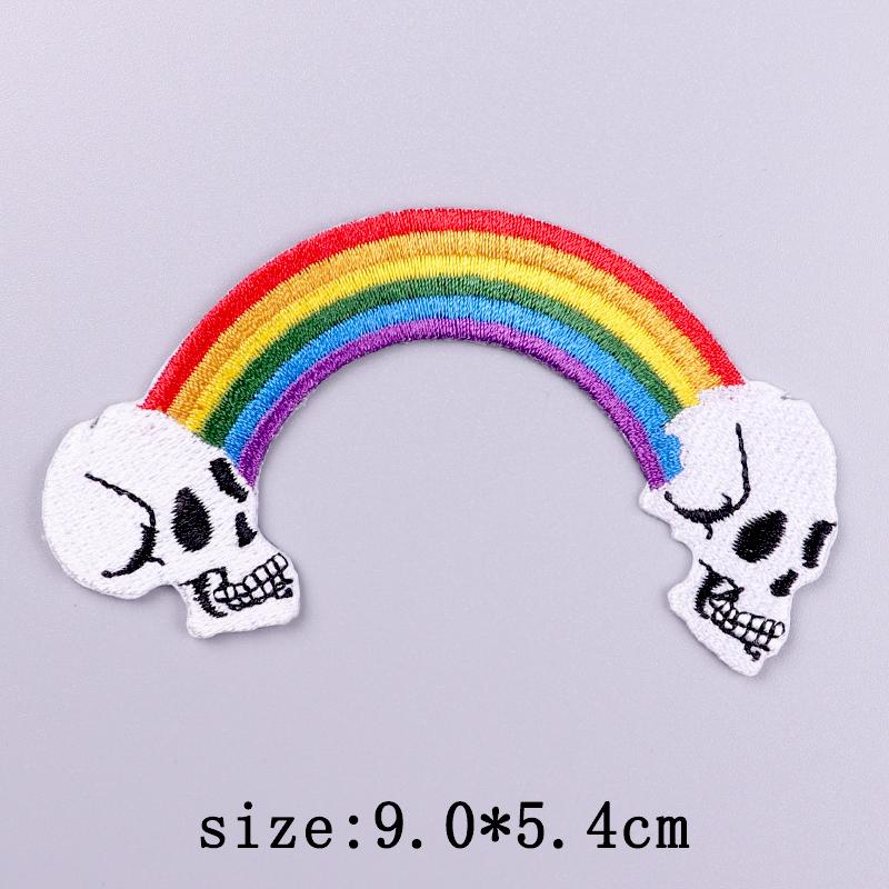 Red Heart Patch Iron On Patches On Clothes Fire Punk Skull Embroidered Patches For Clothing Hook Loop Patch For Clothes Stickers