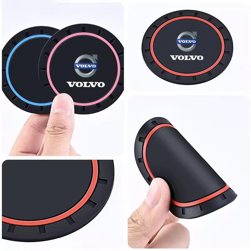 2PCS Car Coasters Water Cup Slots Non-Slip Mat Waterproof Cup Pad For Volvo XC90 XC60 V50 S60 V70 V60 V40 S90 olestar AWD XC40 S