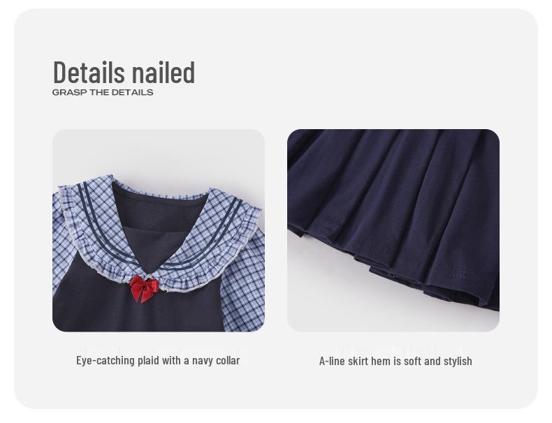 Girls' Striped Sailor Collar Dress with Skirt - Spring 2026 Collection