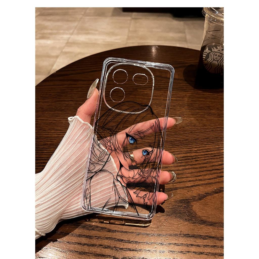 Anime Girl Line Art TPU Phone Case For IPhone 15 14 13 12 11 Pro Max X XR XS 8 7 Plus, Clear Shockproof Protective Cover