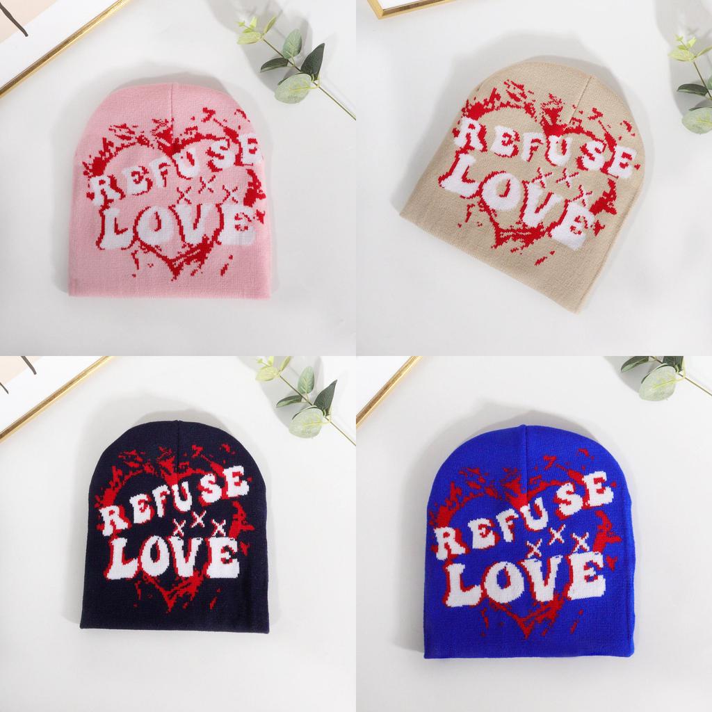 Acrylic Knit Hat With Love Alphabet Design Street Style Casual For Autumn