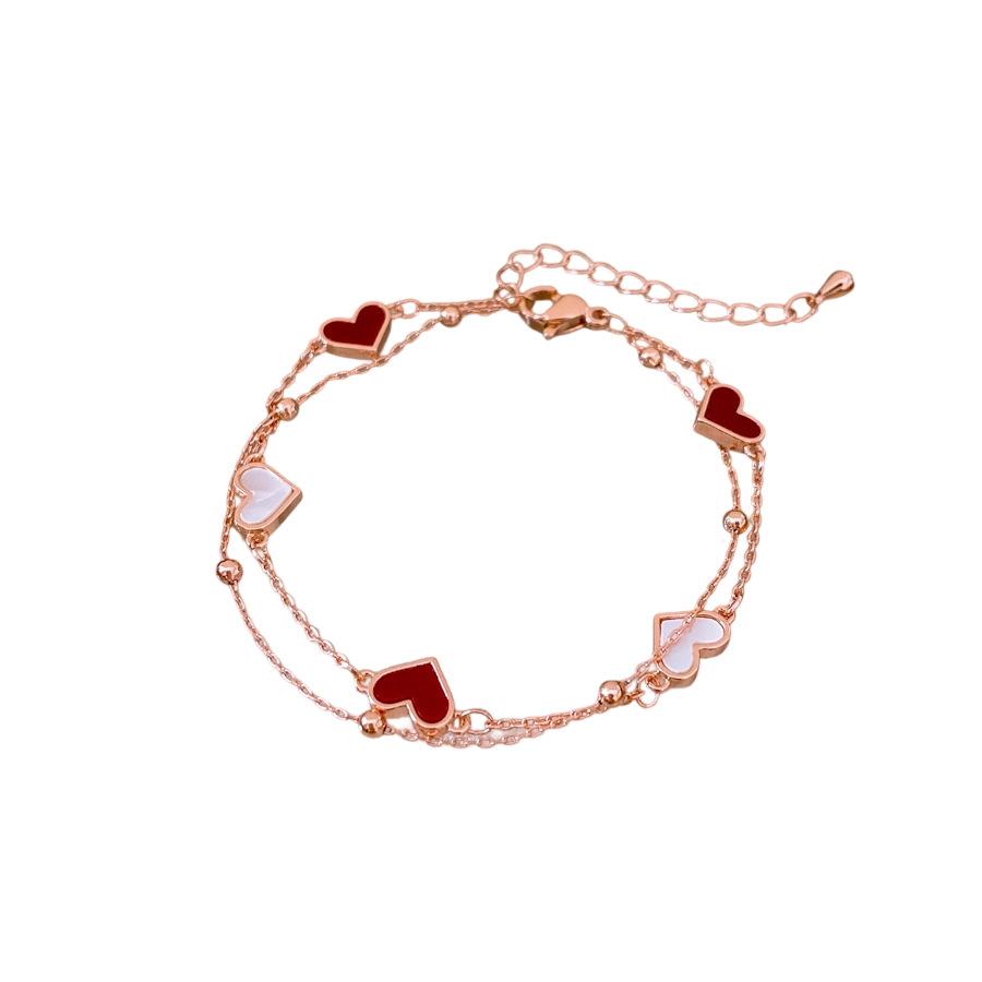 Female Retro Versatile Temperament Double-layer Mother of Pearl Heart Pendant Bracelet розового золота