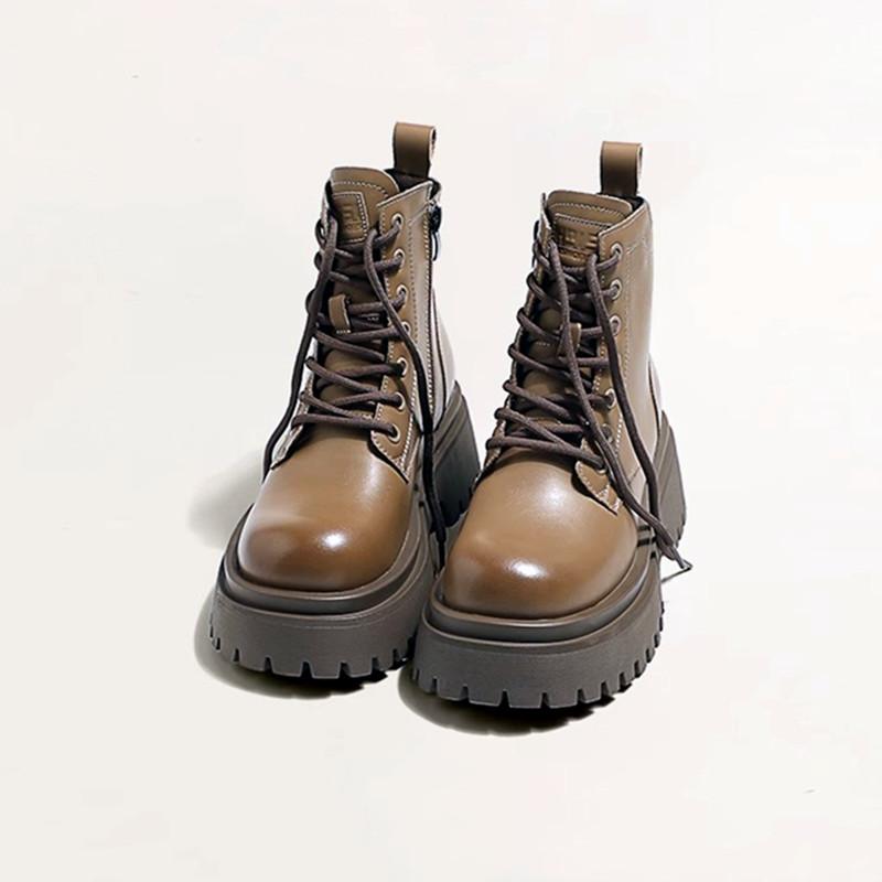 Fashion British Style Lace-up Thick Bottom Ankle Boots Women Fashion Round Toe Platform Boots Comfortable Winter Warm Designer Boots