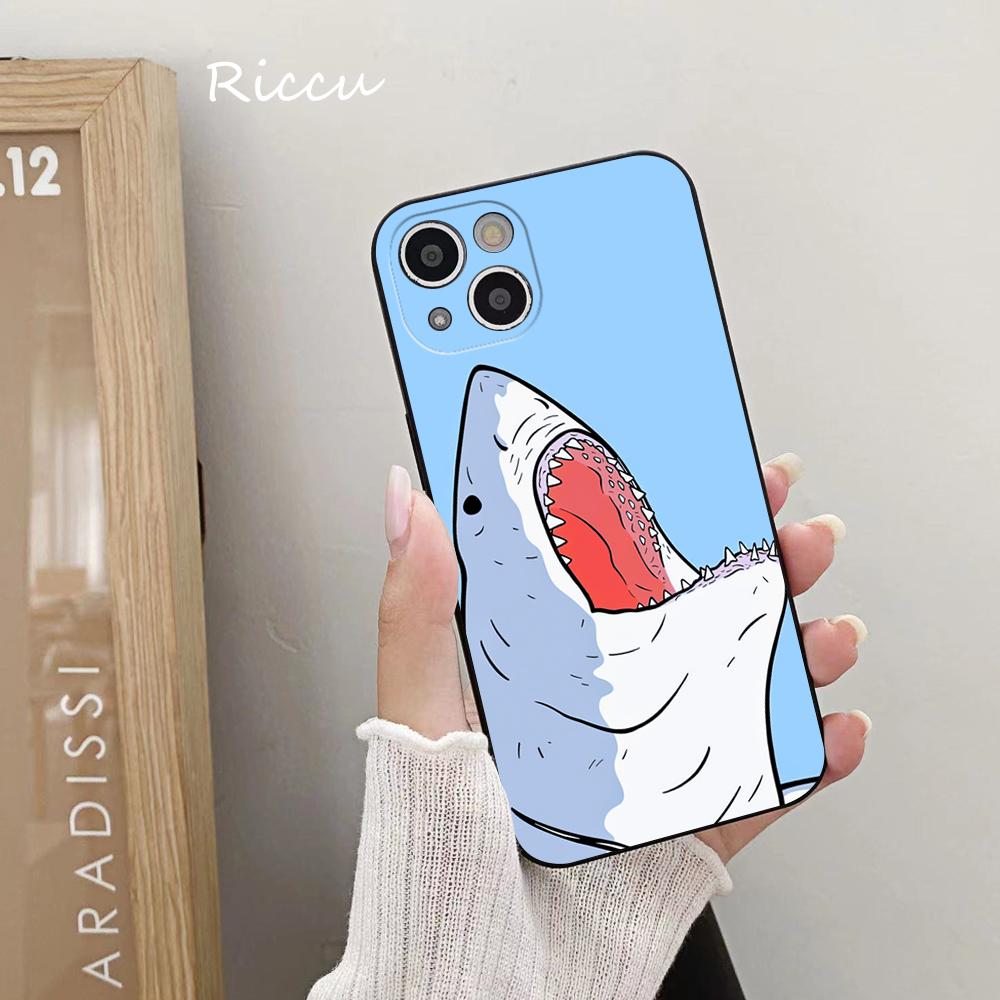 New Grinning Shark Phone Case 14 11 12 Pro 8 7 14 Plus 2020 X Pro 14 MAX 13 MINI XR XS Soft iphone 14 Cartoon Shark Phone Covers
