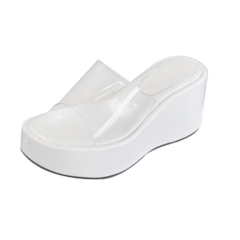 Muffin tjocksulade coola tofflor fé-skor 2025 ny sommar mode ytterkläder kilklack höjande transparent bälte sandaler