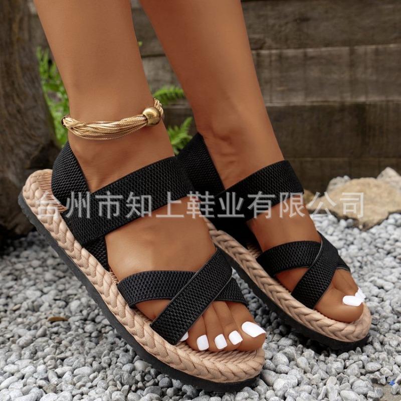 Sandals Women's Spring New Flat-soled Student Roman Shoes Beach Sandals Soft-soled Cross Large-size Women's Shoes