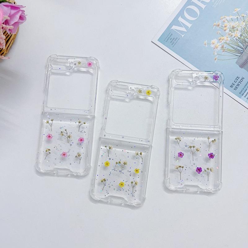 Gypsy small floral mobile phone case Samsung folding ZFlip1/1/1 all-inclusive anti-drop real flower dried flower transparent