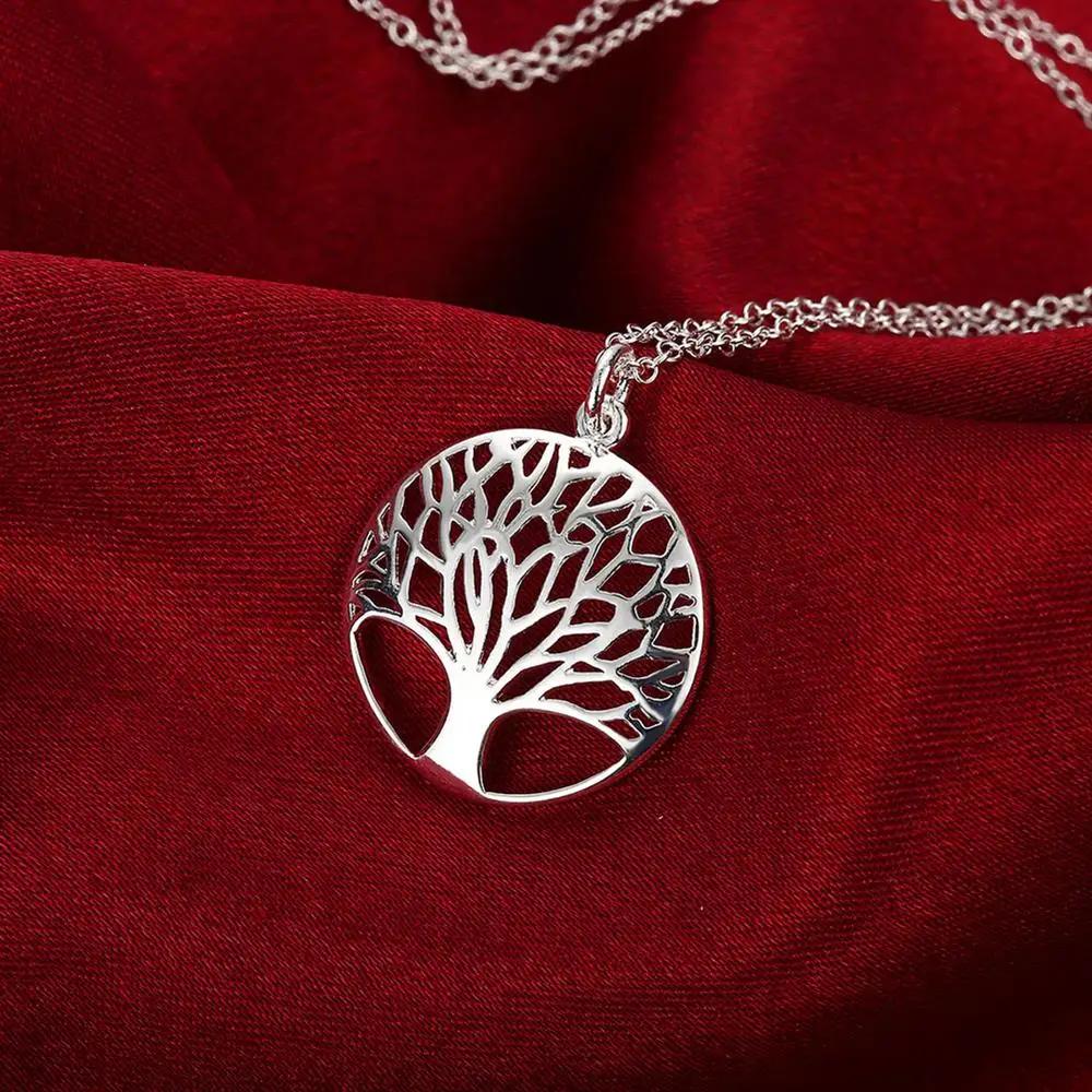 925 Sterling Silver Charm Round Tree Pendant Necklace For Women Luxury Fashion Party Wedding Accessories Jewelry Christmas Gifts