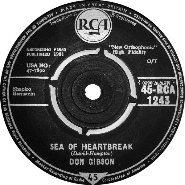 7inch Record DON GIBSON - Sea Of Heartbreak 45RCA1243 RCA 1961 UK Country/Folk Used