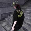 Vintage American Camellia Embroidered T Shirt Women Loose Fit Streetwear Black Short Sleeve Top