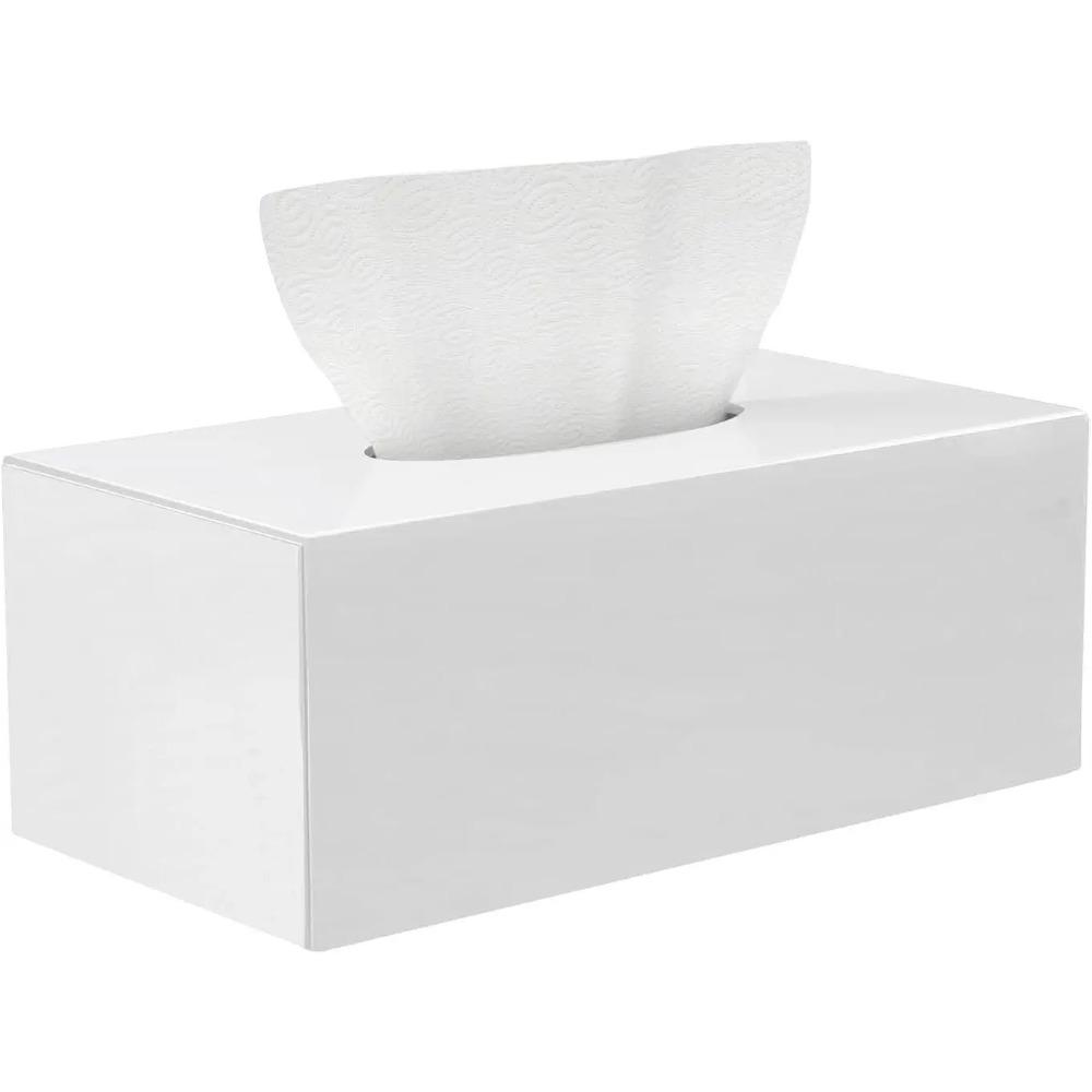 Acrylic Tissue Box Covers with Magnetic Base Dryer Sheet & Mask Organizers for Bathroom Office Car - White Rectangular