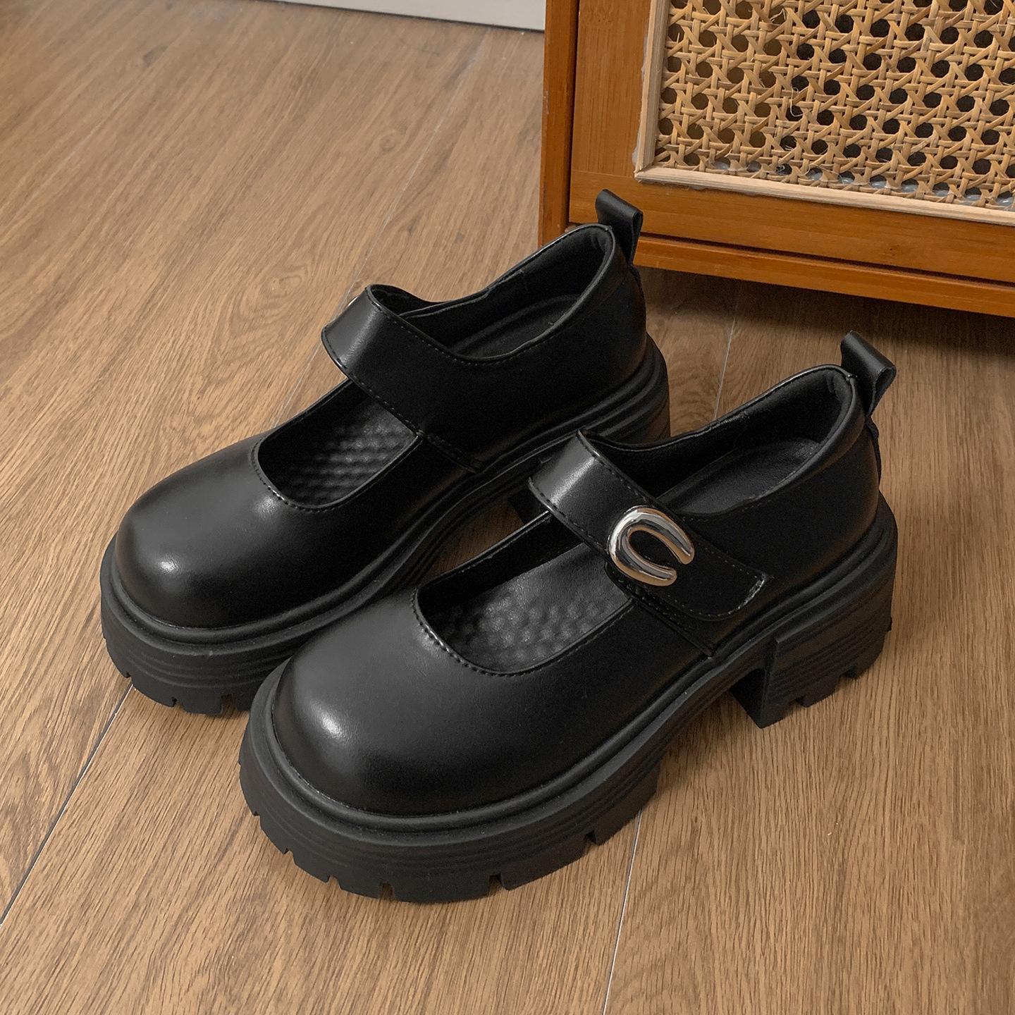 

Черные французские туфли-лодочки с круглым носком, на платформе, с неглубоким вырезом, женские, летние 2025, новые, универсальные, под юбку, на толстом высоком каблуке, туфли Мэри Джейн 40