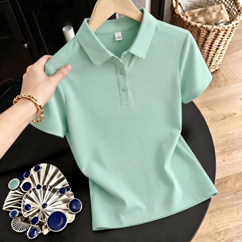 High-quality Summer Ice Silk Lapel Short-sleeved T-shirt for Women, New Casual Versatile Quick-drying Polo Shirt Top for Women T