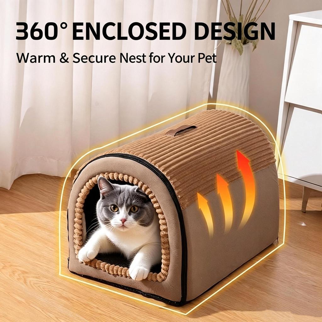 Foldable Cat Cave Bed Warm Cozy Pet Nest Windproof Sleeping House for Cats Small Dogs