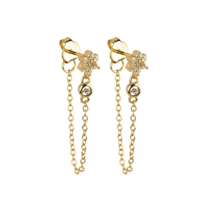 TIANDE Exquisite Zircon Tassel Chain Dangle Earrings for Women Fashion Gold Color Pierced Ear Stud Earrings Jewelry Accessories