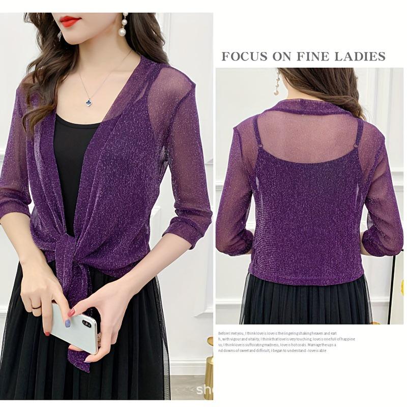 Women's Summer Gold & Silver Lace Cardigan Shawl - Sun Protection Cape