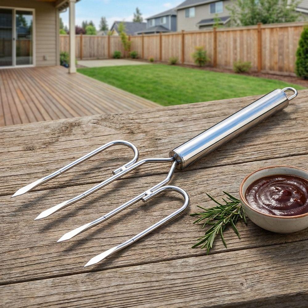 Vier-Zinken Steakgabel Edelstahl BBQ Grillgabel BBQ Besteck Barbecue Gabel Camping