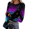 Women's Slim Fit Halloween Print Pullover Long Sleeve T Shirt Crew Neck Base Layer Top with Thumb Hole Cuffs Stretch Fabric