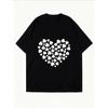 Vintage Schwarzes Oversized T-Shirt mit Kleeblatt-Collage-Herz-Print – Glücksmotiv Edgy-Süßes Oberteil