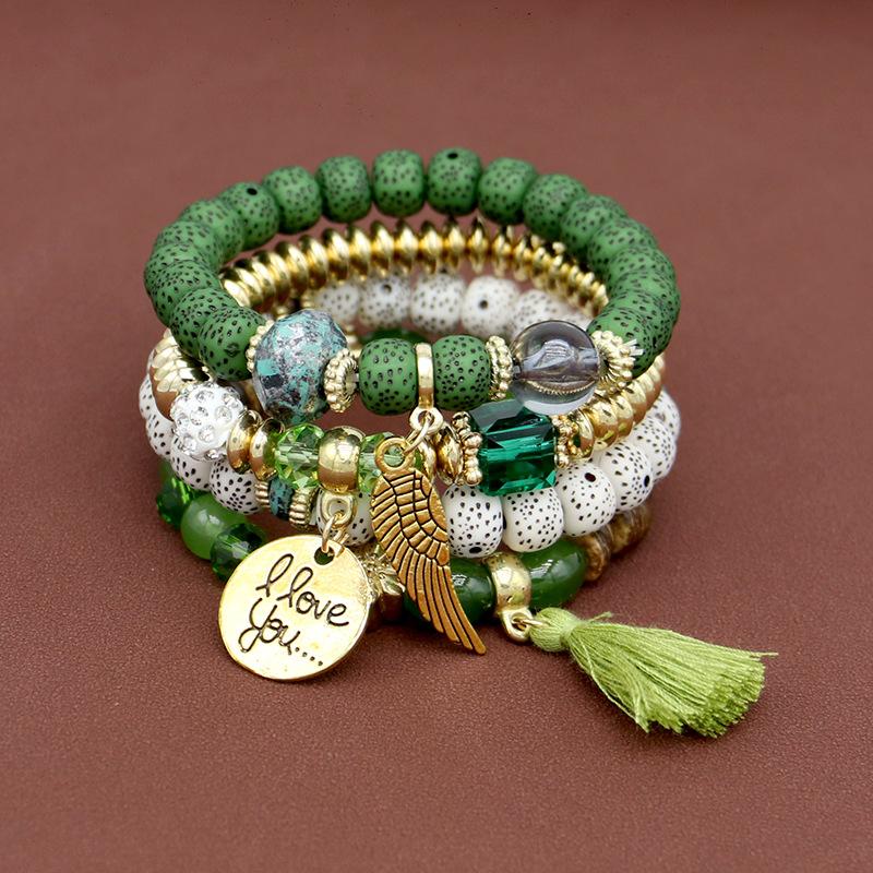 Nepal Multi-Layer Beaded Bracelet Handmade Bracelet Crystal Letter Love Character Jewelry