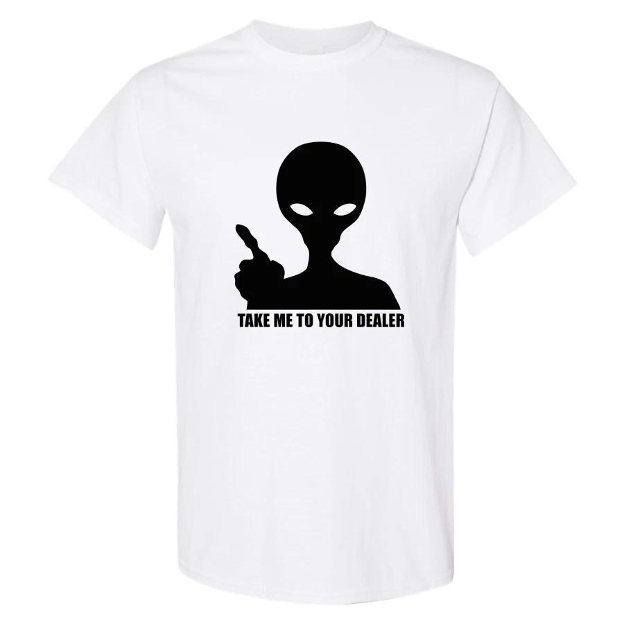 Alien Take Me To Your Dealer Funny Middle Finger Gesture UFO Graphic T Shirt M