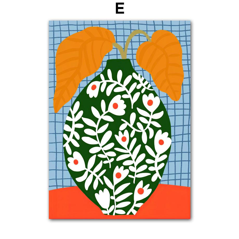 Boho Vas Blommor Katt Citron Frukt Abstrakta Affischer Och Tryck Väggkonst Kanvasmålning Hotell Bar Bild för Vardagsrumsinredning