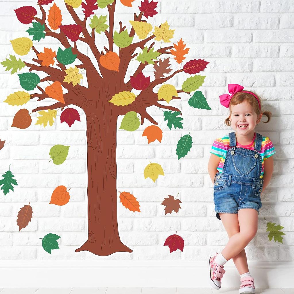 78 Pieces Classroom Tree Bulletin Board Set Autumn Thanksgiving Fall Tree Bulletin Board Decorations Fall Tree Cutout Maple Leaves Cutout for