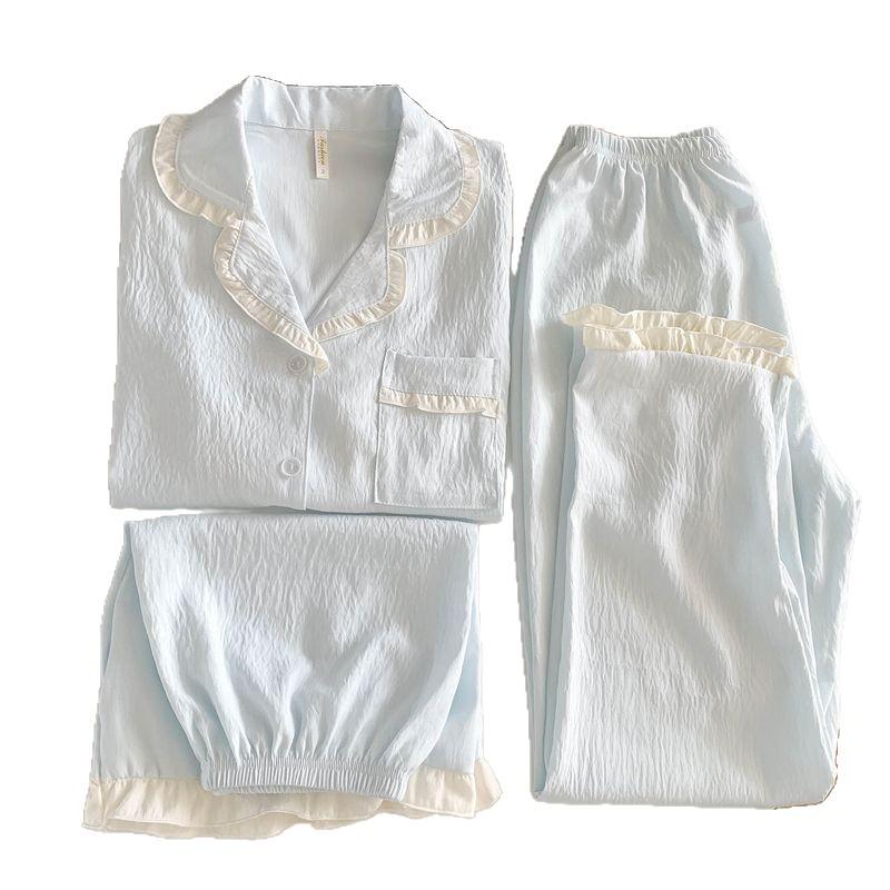 Women's Cloud Cotton Lace Pajama Cardigan Set - Spring & Autumn Collection