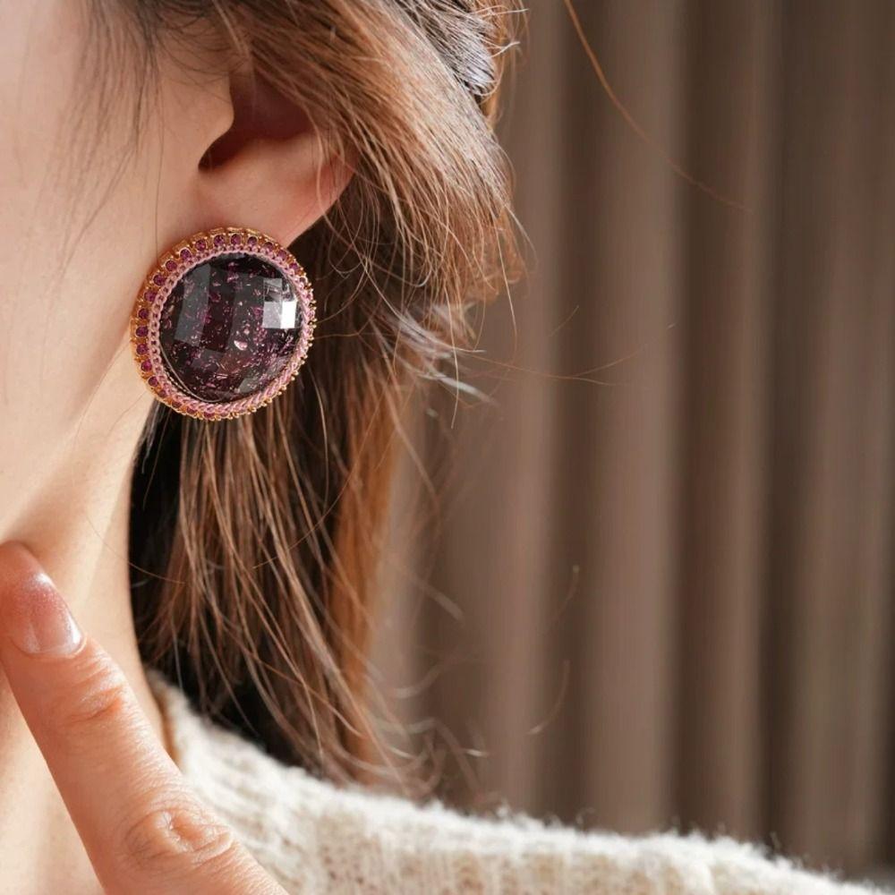 Geometry Round Shape Earrings Elegant French Style Earrings Sweet Vintage Purple Earrings  Women